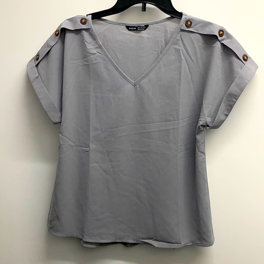 SHEIN grey button shoulder blouse